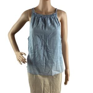 C&S by Cloth & Stone Chambray Gathered Neck Tank Light Blue M